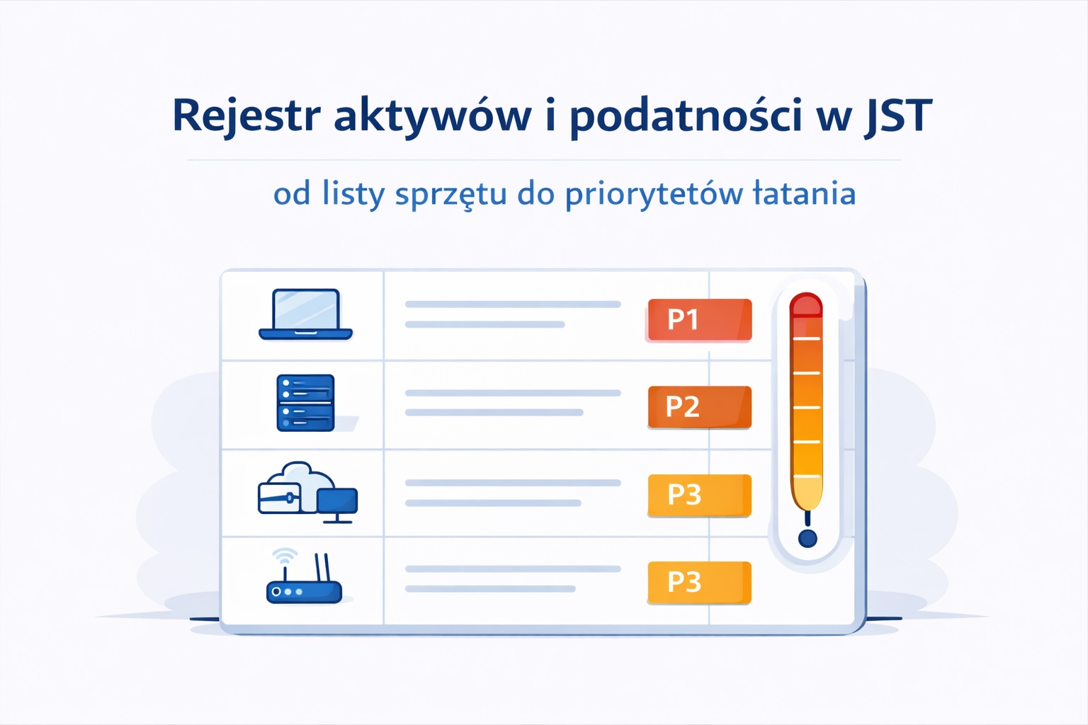 Ilustracja: rejestr aktywów IT i priorytetyzacja podatności w JST.